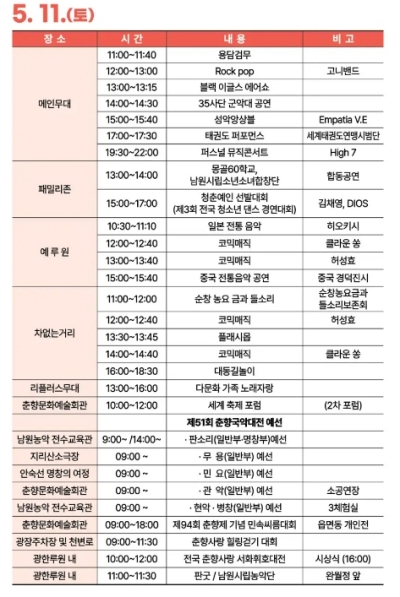 5월 11일 춘향제 일정