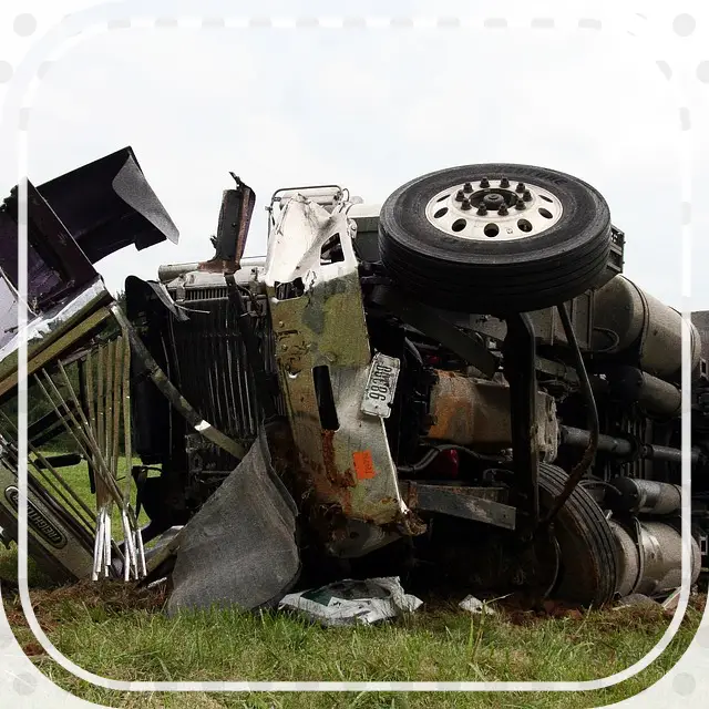 트럭이 사고를 당해 반파된 사진