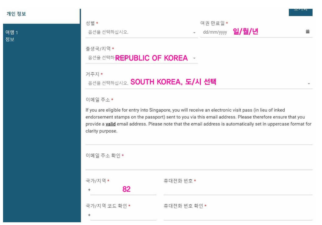 싱가포르 입국신고서