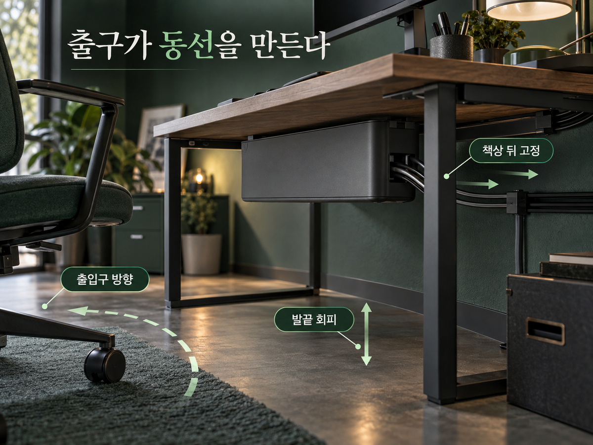 케이블 정리함 출입구 방향과 발끝을 피하는 책상 밑 배치 순서