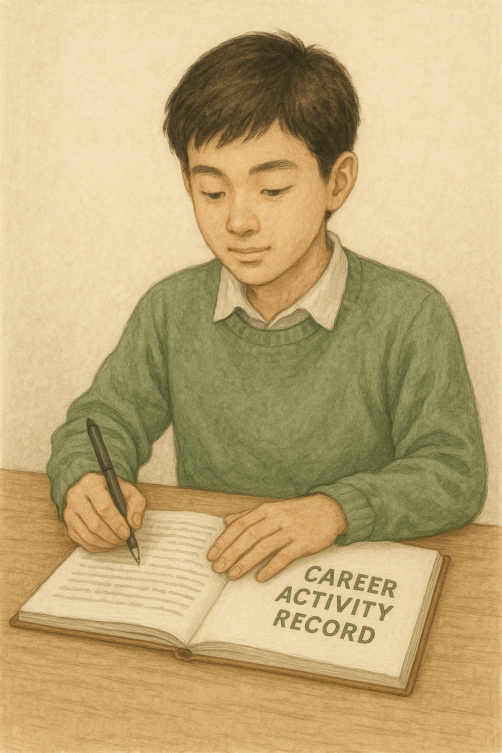 진로활동 기록 노트를 작성하는 학생의 일상적인 모습