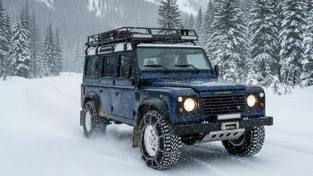 스노우체인을 장착하고 달리는 자동차