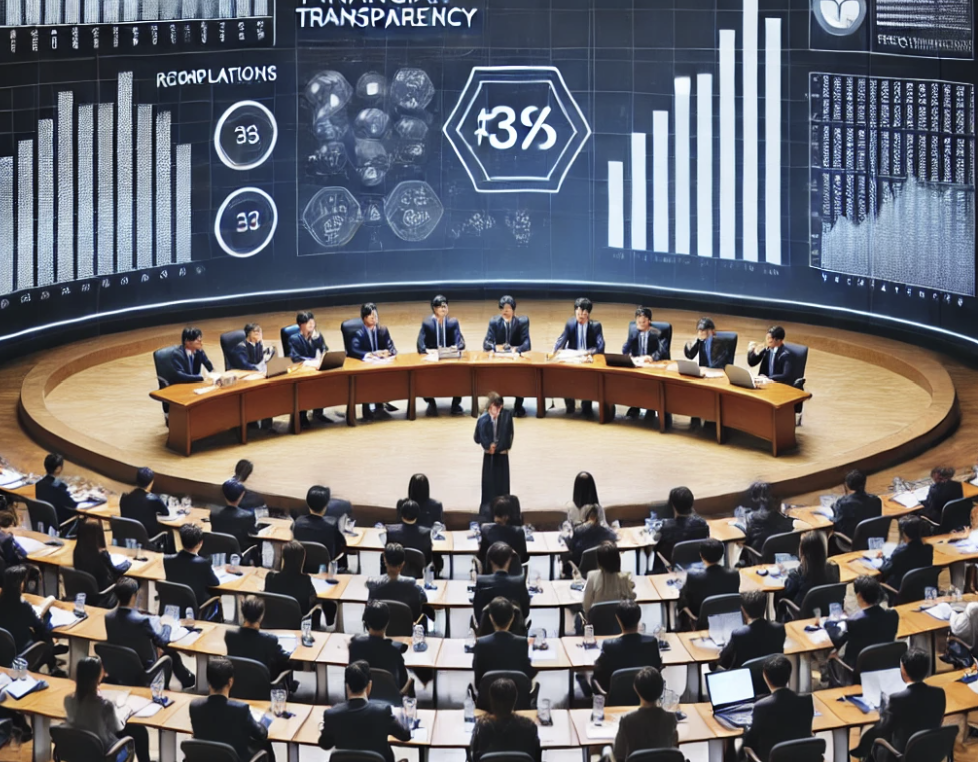 금융 투명성에 대해 규정을 논의하는 전문가들이 참석한 세미나.