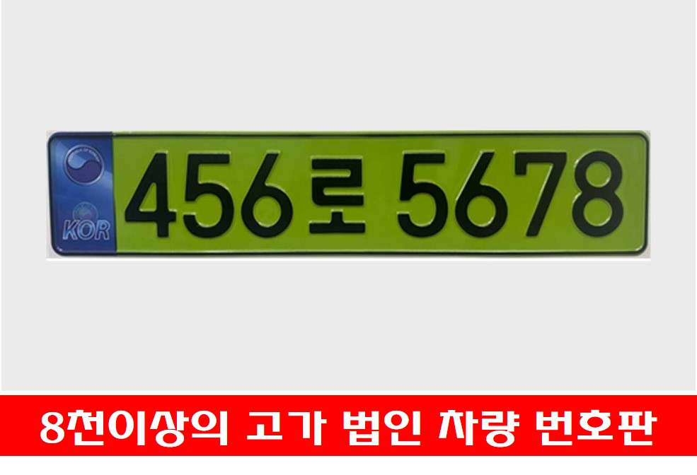 고가 법인 차량 연두색 번호판 샘플 사진