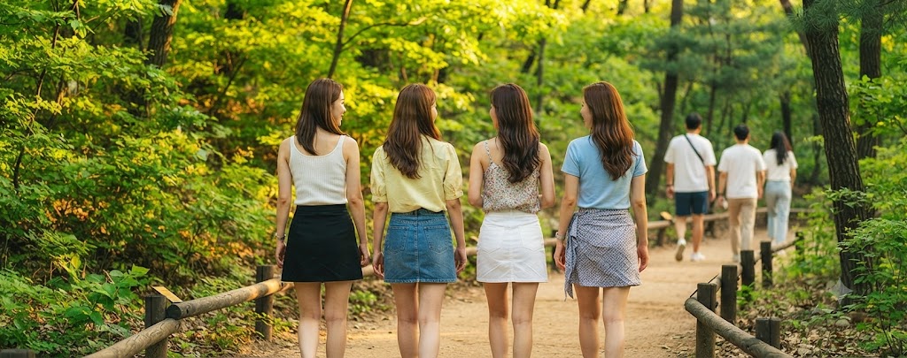 백사실계곡 산책로를 걷는 사람들