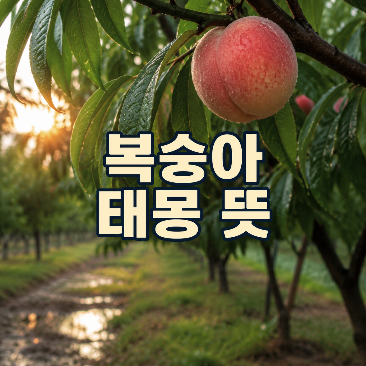 비 온 뒤 아침 복숭아 과수원에 잘 익은 복숭아가 열린 복숭아 태몽