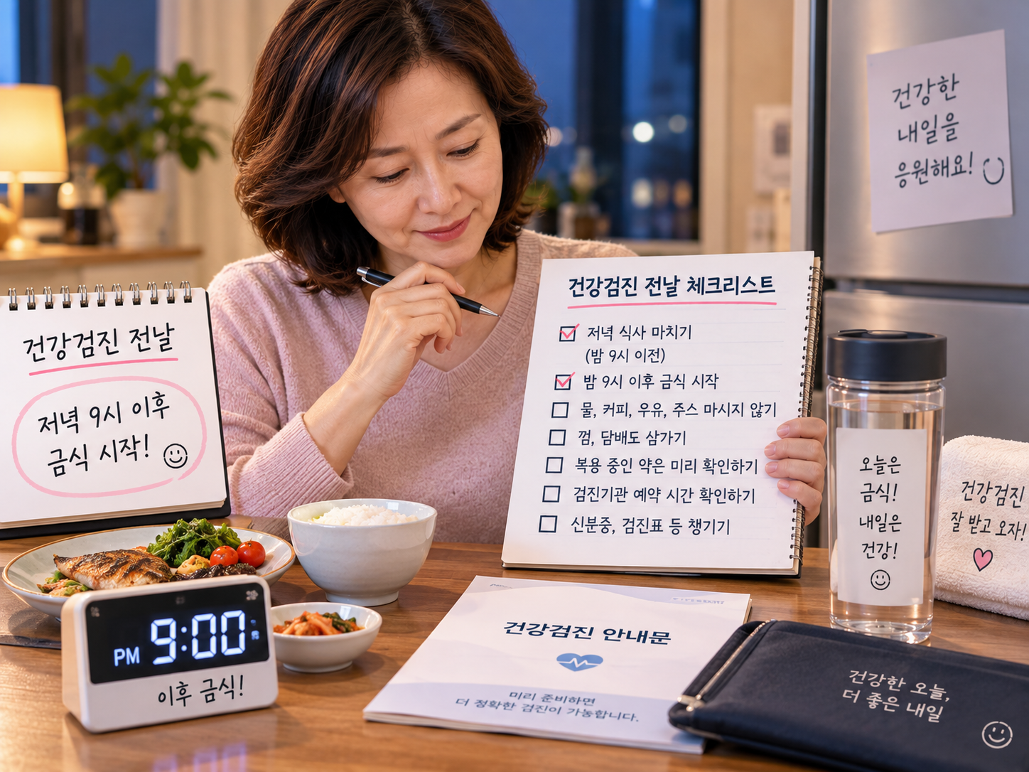 건강검진 전날 금식 준비사항을 체크하는 모습