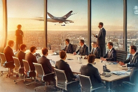 사무실에서 많은 사람들이 회의하는 모습