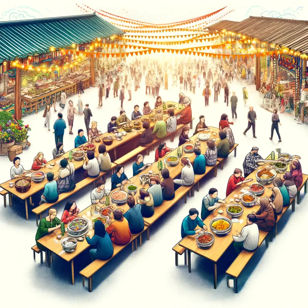 한국 축제에서 공동체 정신과 음식 문화 축하의 본질을 포착