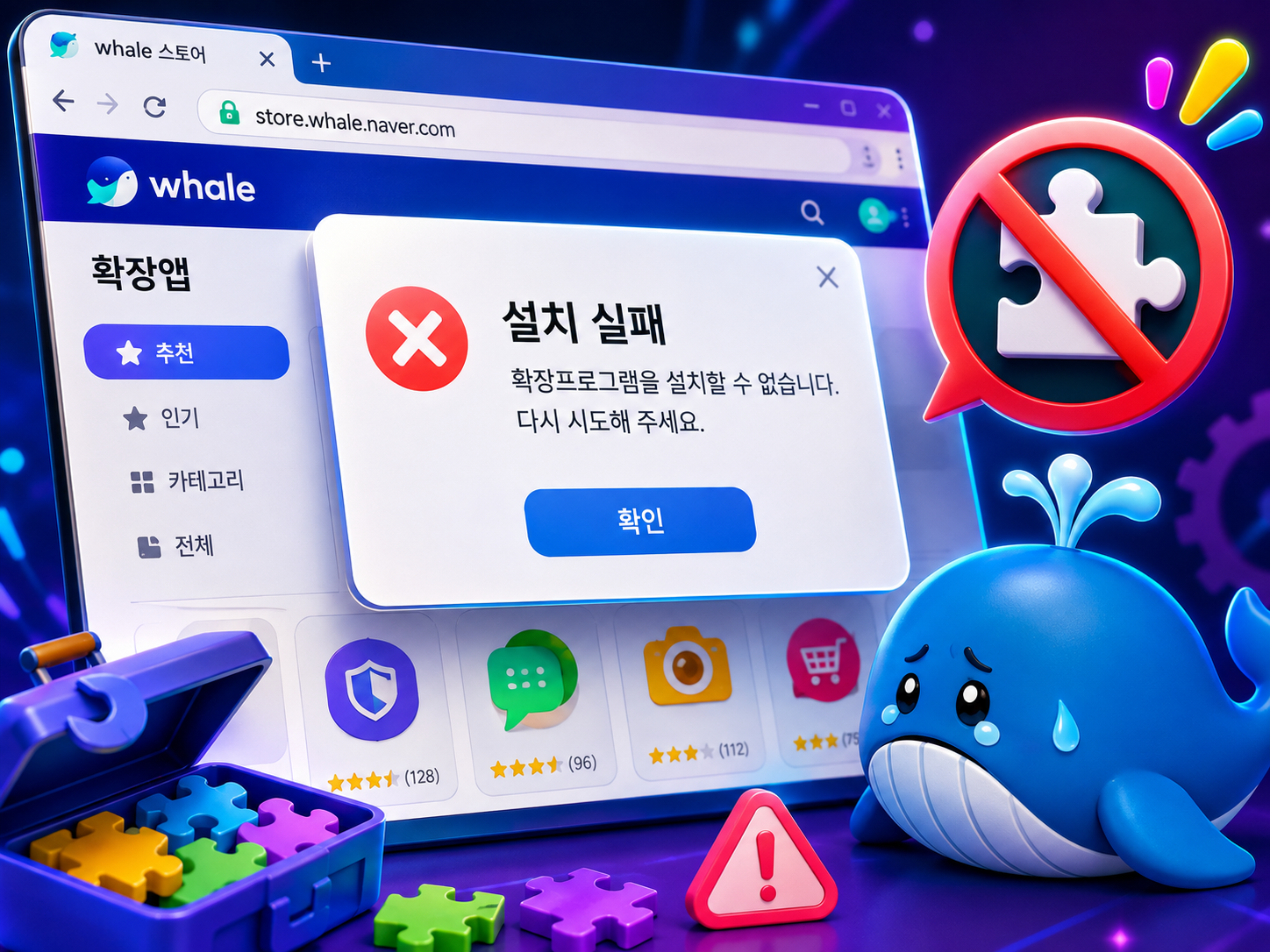 웨일 브라우저 확장프로그램 설치 안됨 해결방법 총정리 애드온 설치 실패 원인