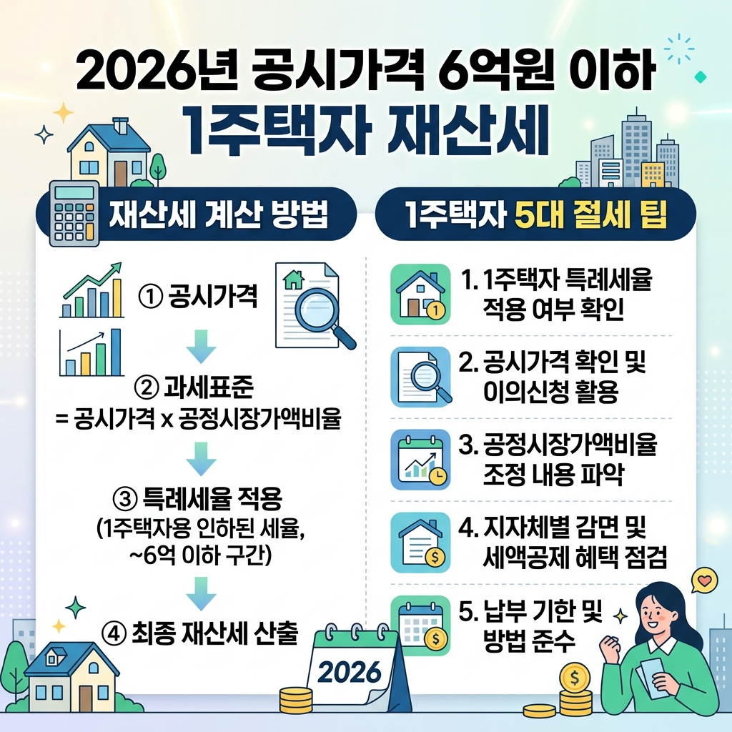 공시가격 6억이하 재산세 계산법 1주택자 2026년 절세 핵심 5가지