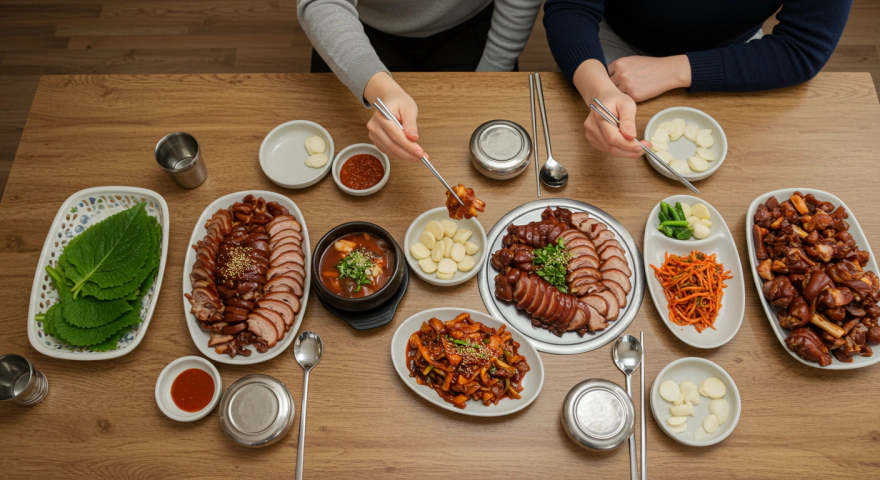 족발과 껩데기를 건강하게 먹는 모습