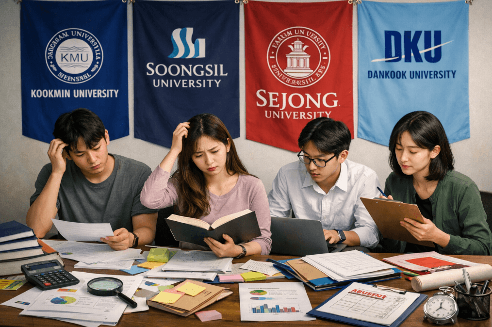 국민대 숭실대 세종대 단국대 합격선 비교하는 학생들