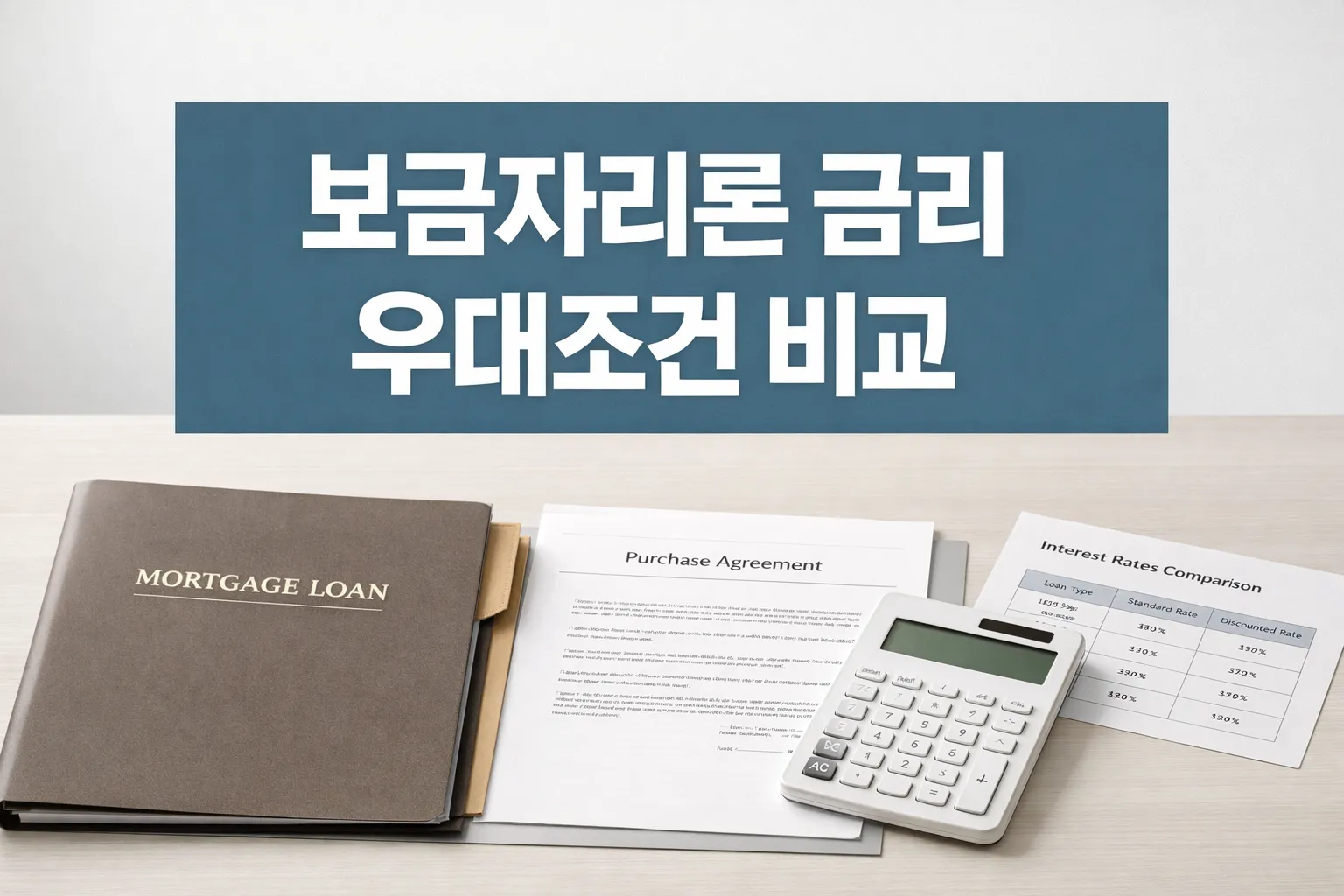 특례보금자리론 금리 우대조건과 기본금리 구조를 한눈에 비교하고 주택담보대출 금리 판단 기준을 설명한 이미지