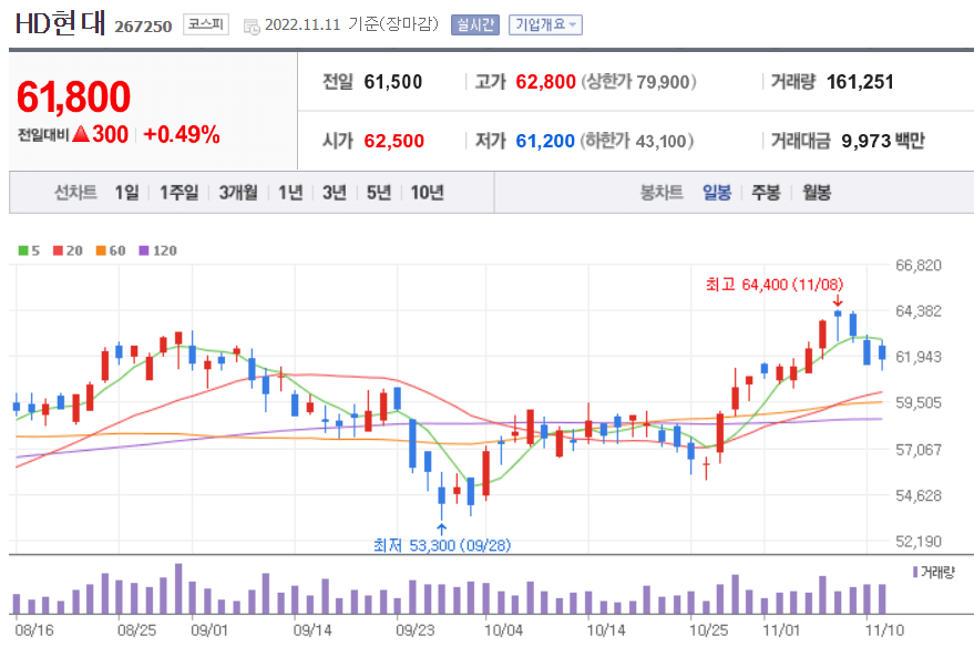 HD현대 일봉 이미지