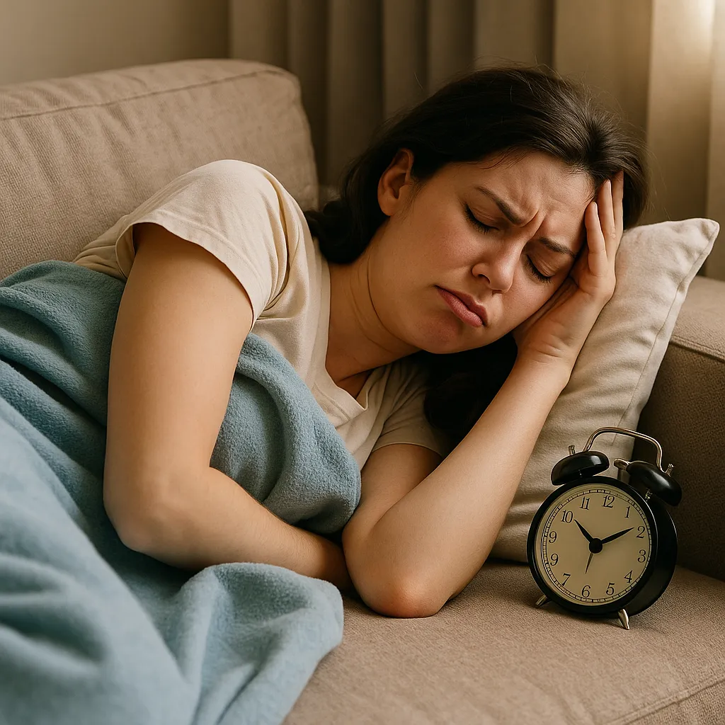 낮잠을-너무-오래-자고-일어나-피곤함을-느끼는-사람의-모습을-표현한-이미지