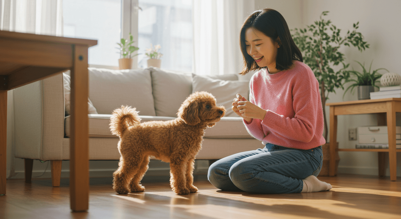 반려견 주인과 함께 행동교정 훈련중인 푸들
