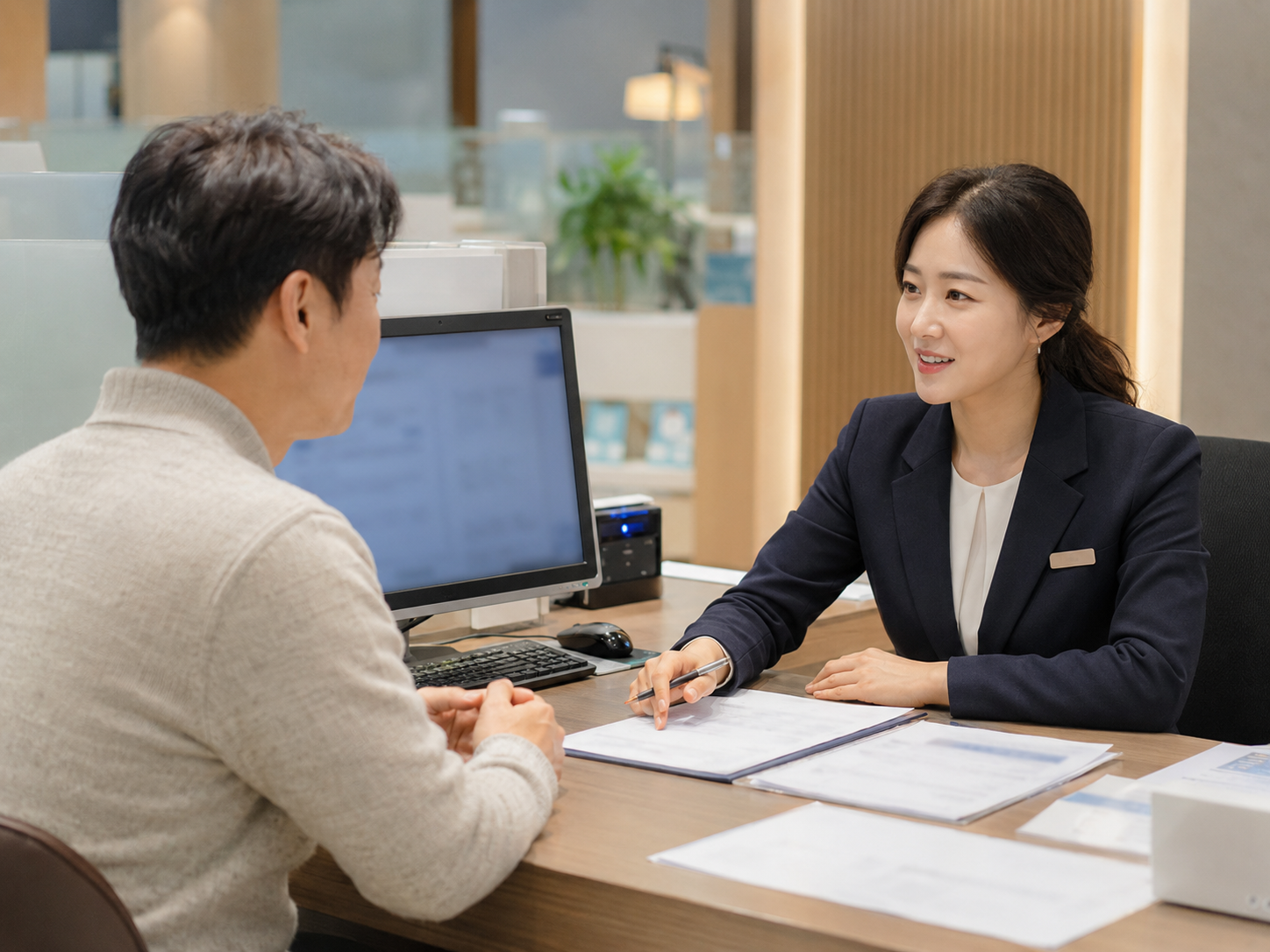 금융기관에서 생계비계좌 개설을 상담하는 모습