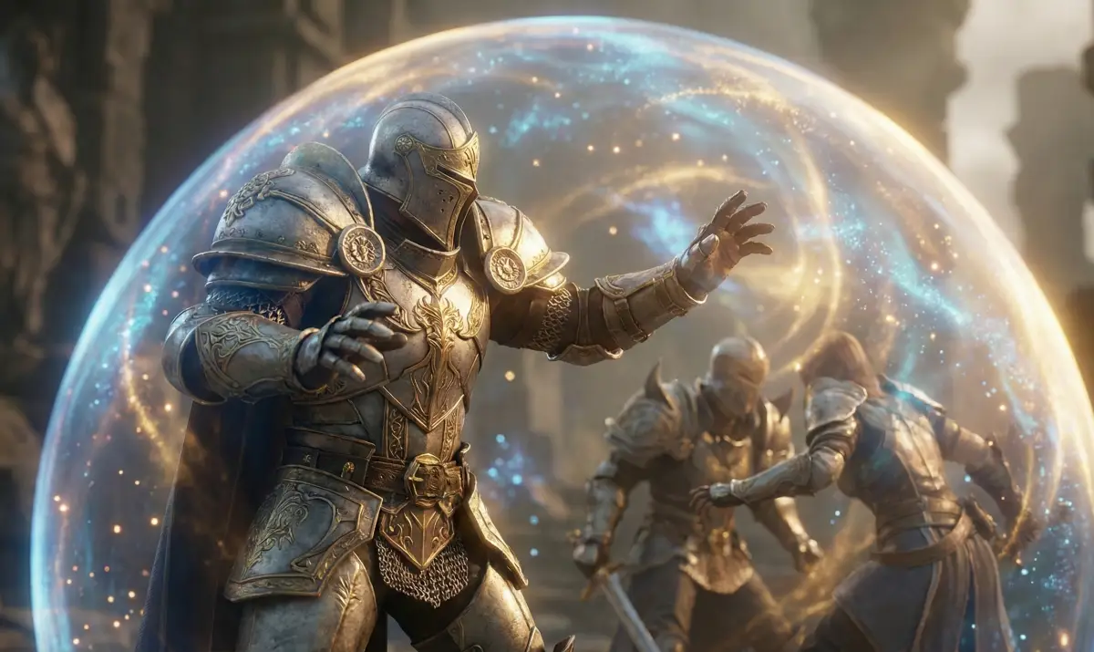 로스트아크 서포터 클래스가 파티원에게 보호막을 시전하는 모습