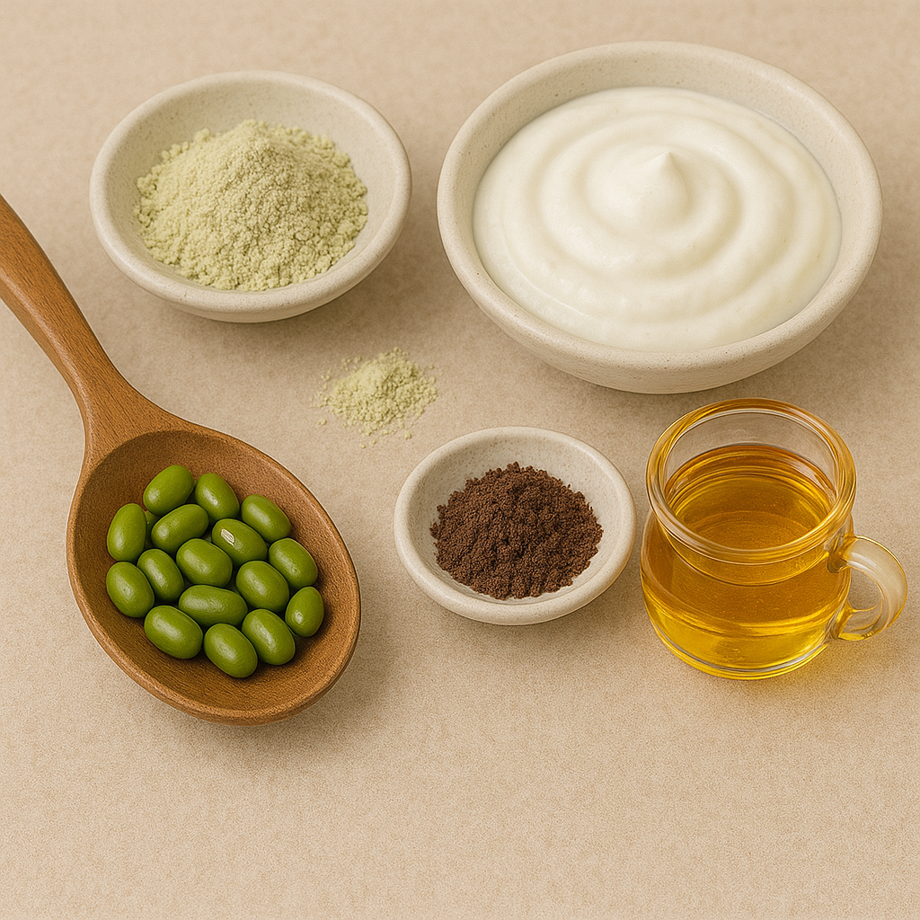 녹두, 녹두가루, 요거트, 꿀, 팥가루