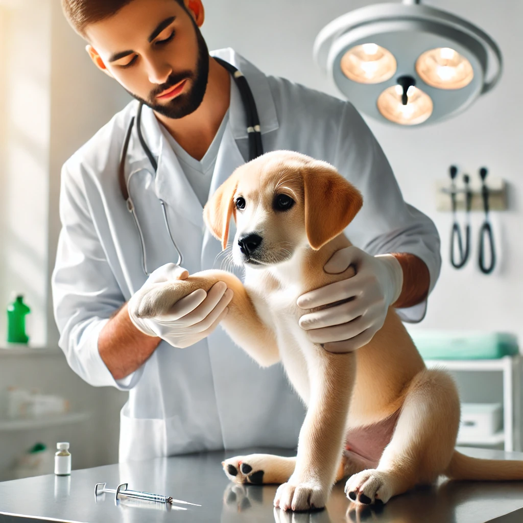 동물병원의 건강 체크중인 반려견