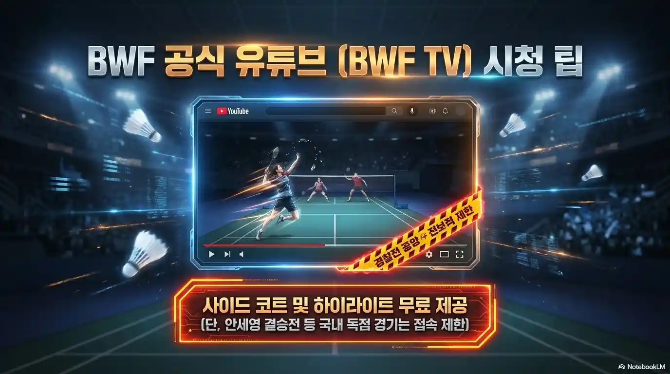 BWF TV 유튜브 배드민턴 무료 시청 팁 - 사이드 코트 하이라이트 국내 독점 경기 접속 제한 안내