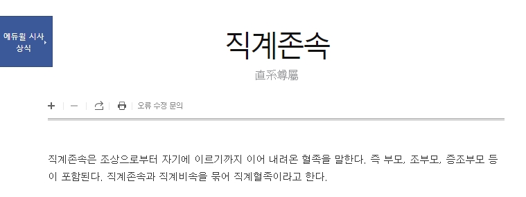 자녀와 손자녀 등 아랫세대를 설명하는 화면