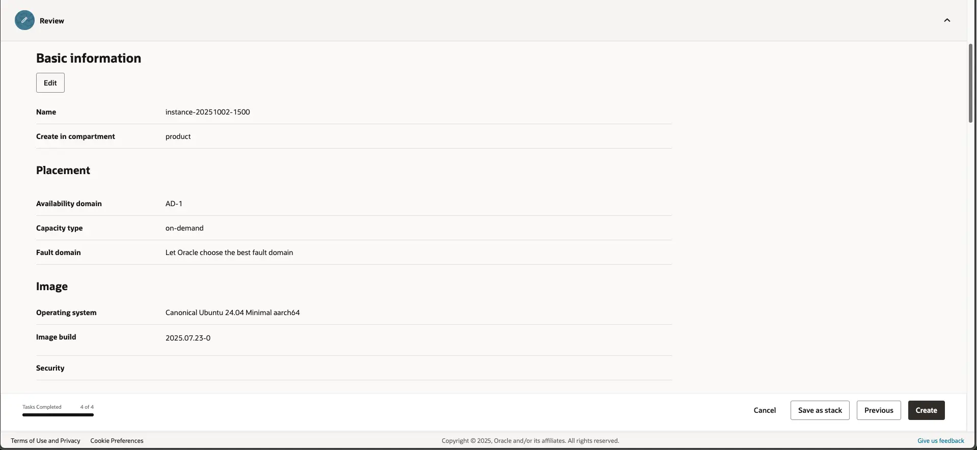오라클 클라우드 - Compute - Create Instances - Review