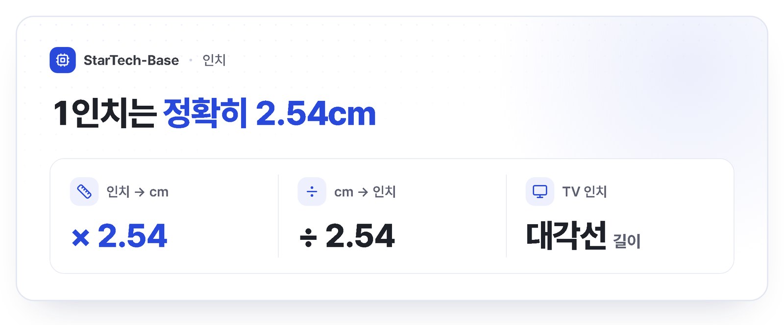 인치 cm 변환 - 1인치는 2.54cm, 인치를 cm로는 곱하기 2.54, cm를 인치로는 나누기 2.54, TV 인치는 화면 대각선 길이