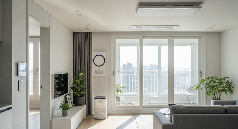 새 아파트 실내 환기 장면