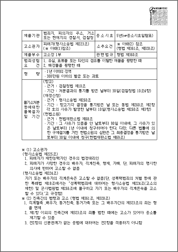 점유이탈물 횡령죄 고소장