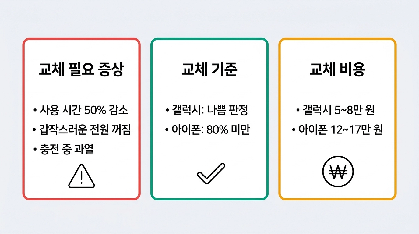 스마트폰 배터리 교체 시기 판단 기준 3가지 체크리스트 인포그래픽