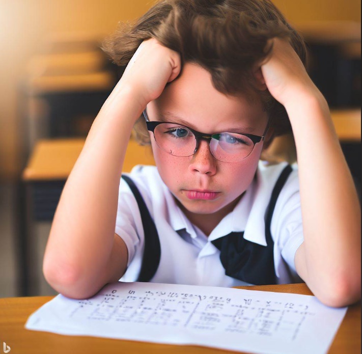 기대에 부응하지는 못하는 학교 시험 성적(made by Bing)