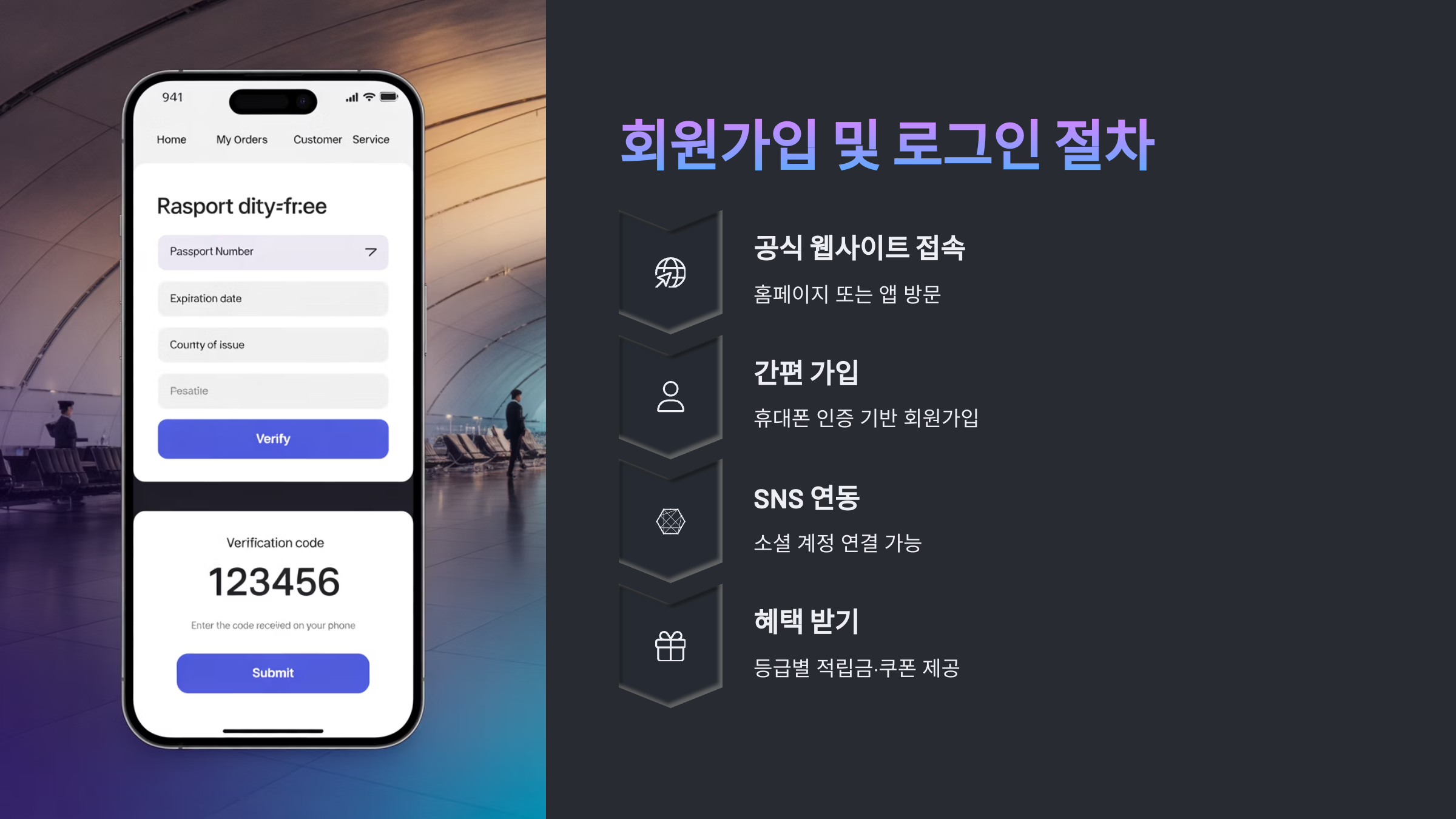 출국 일정과 수령장소 등을 등록