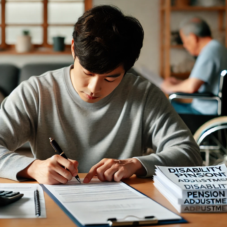 장애연금 신청서류를 작성하는 모습
