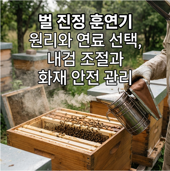 벌 진정을 위해 훈연기를 뿝는 모습