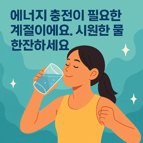 에너지 충전-시원한 물 마시는 여자 일러스트