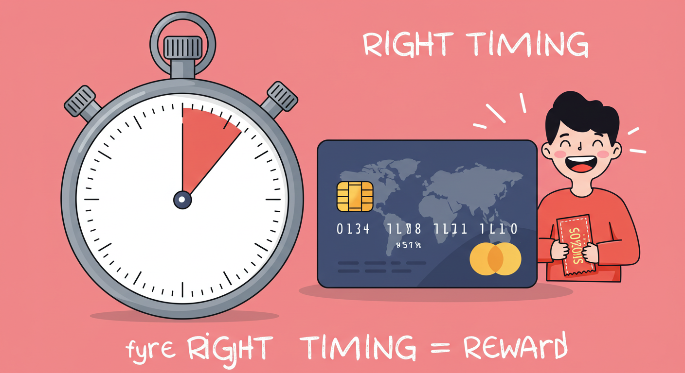 소비 타이밍이 혜택으로 직결되는 상황을 표현한 일러스트
