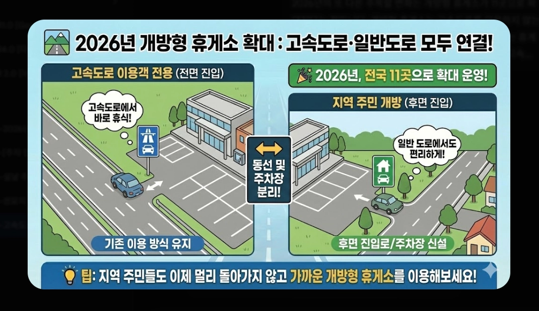 고속도로 휴게소 주차(2026년, 기본 규정, 안내 시스템)(+ 개방형 휴게소)