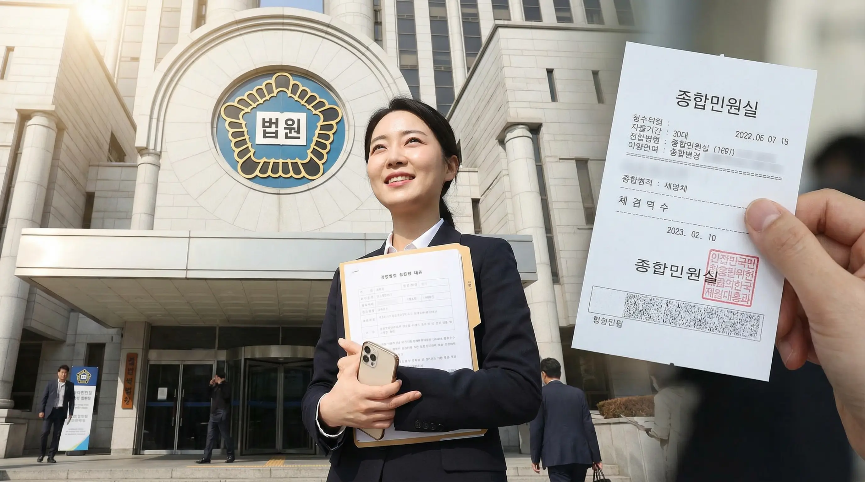 법원에 제출할 서류를 완벽하게 준비하고 접수하여 빠른 처리를 기다리는 희망적인 모습