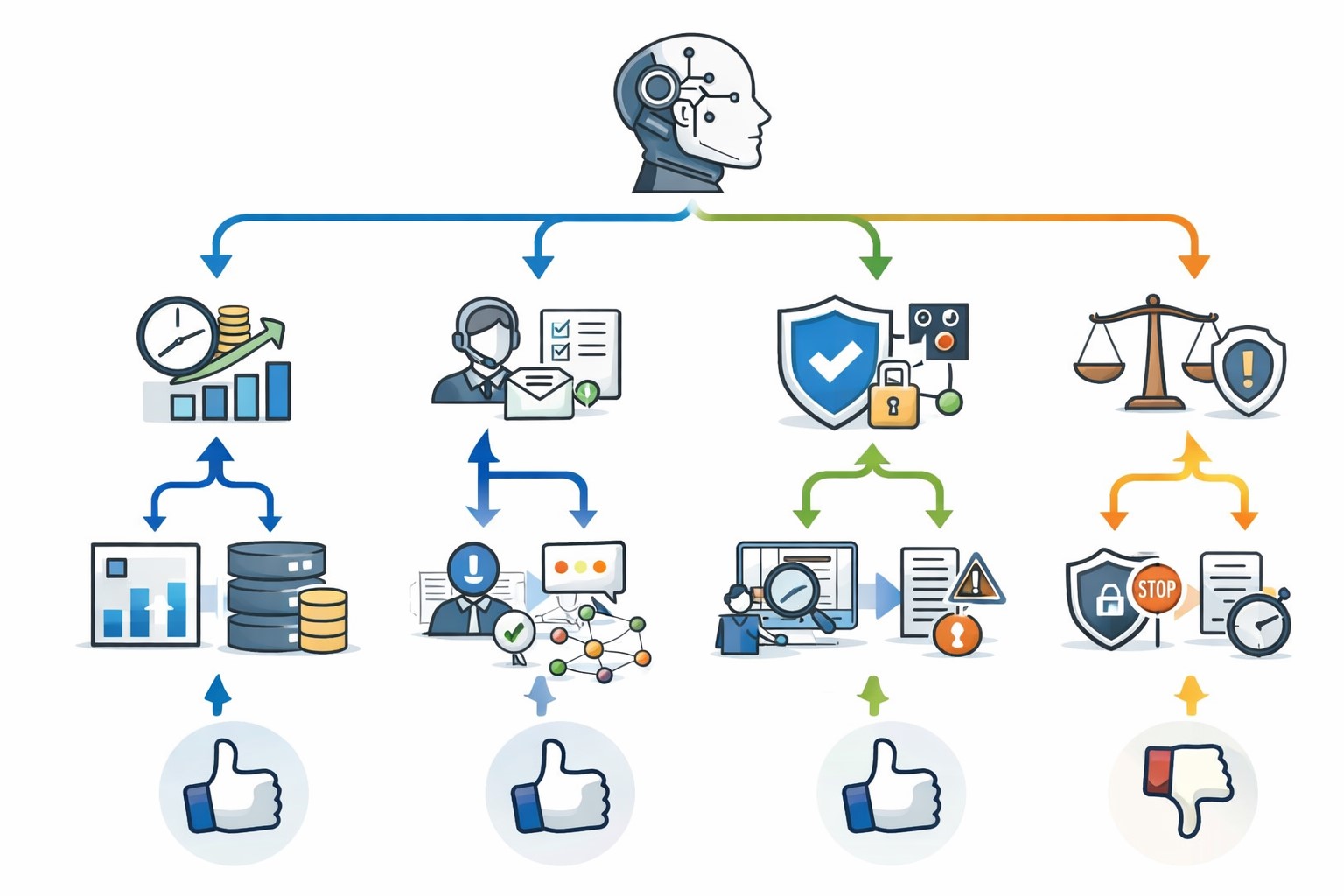 AI 스타트업을 평가하는 핵심 신호를 아이콘과 분기 흐름으로 정리한 체크리스트 흐름도