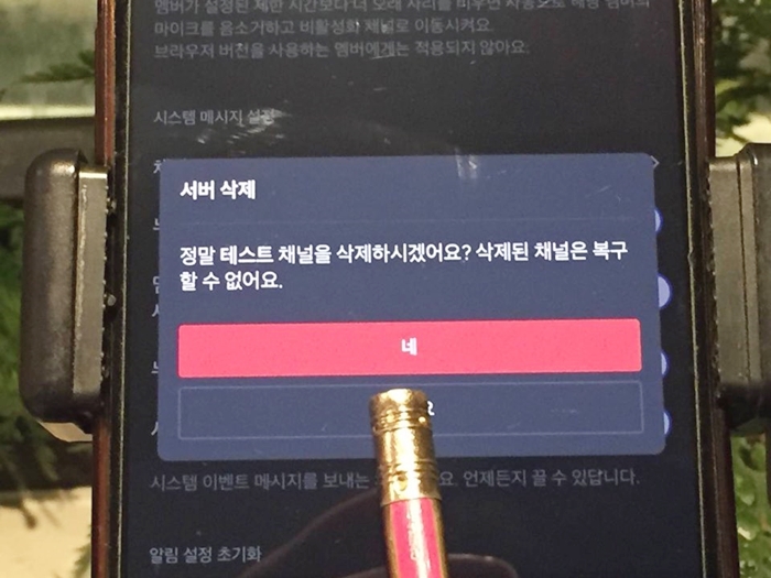 디코서버삭제-복구할수없다는멘트