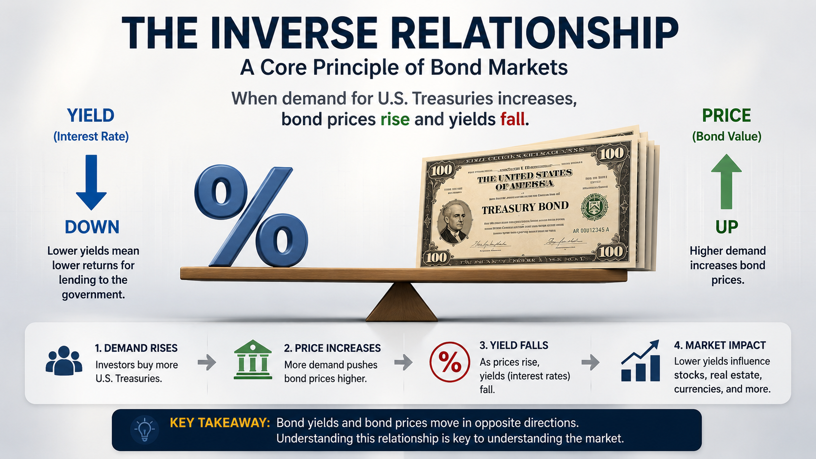 Inverse relationship between U.S. Treasury bond yields and bond prices