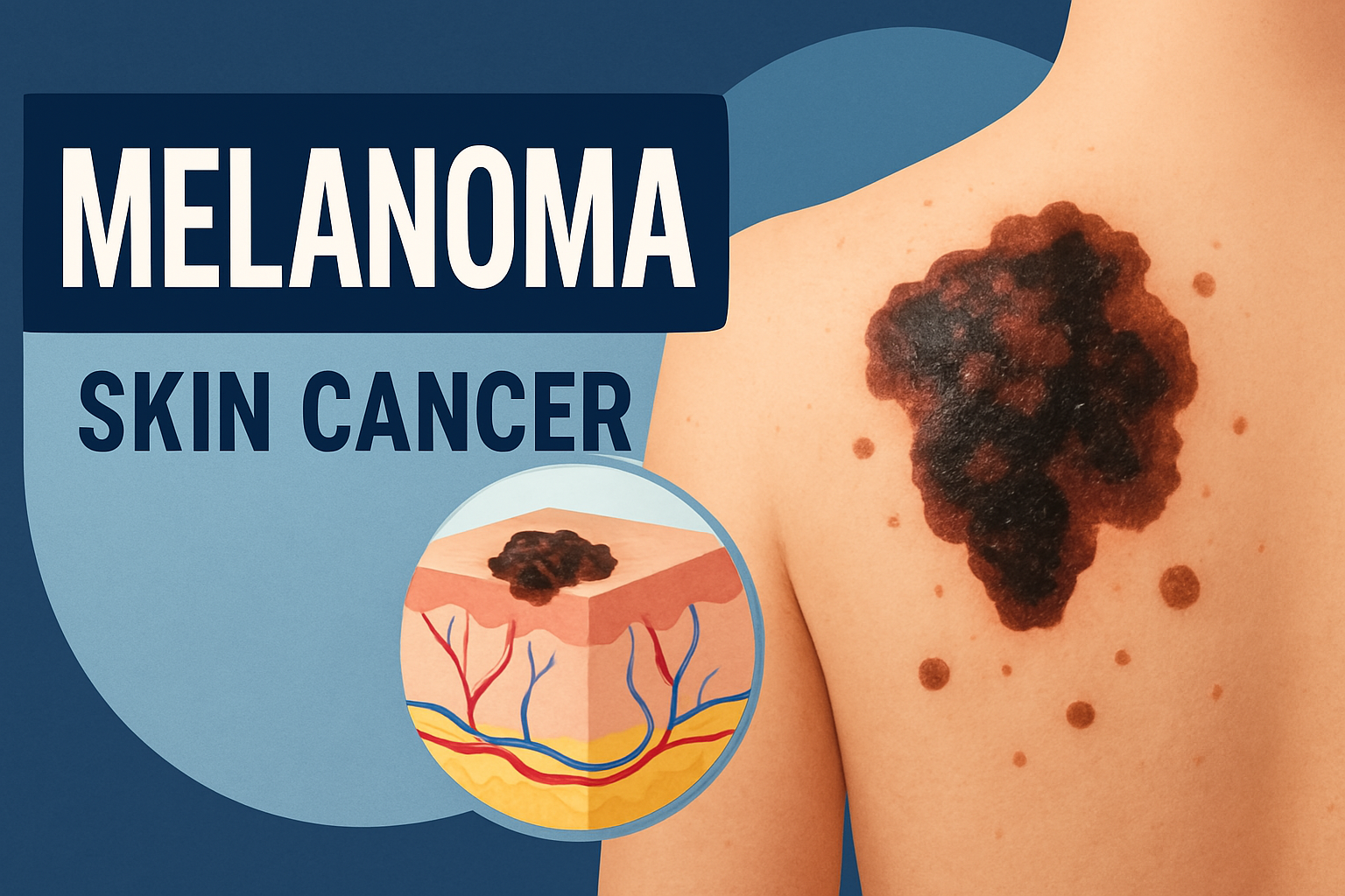 흑색종 썸네일
사람 등이 있고 등에 흑색종이 피어난 모습으로 피부 단면에 흑색종이 침투하는 이미지도 있음