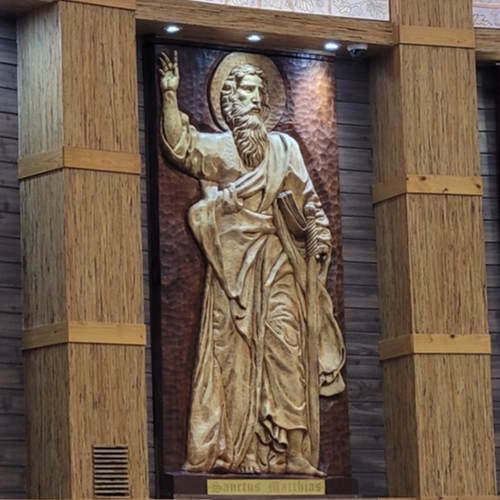 수원 정자동 주교좌성당에 있는 성 마티아 사도 부조 작품입니다.