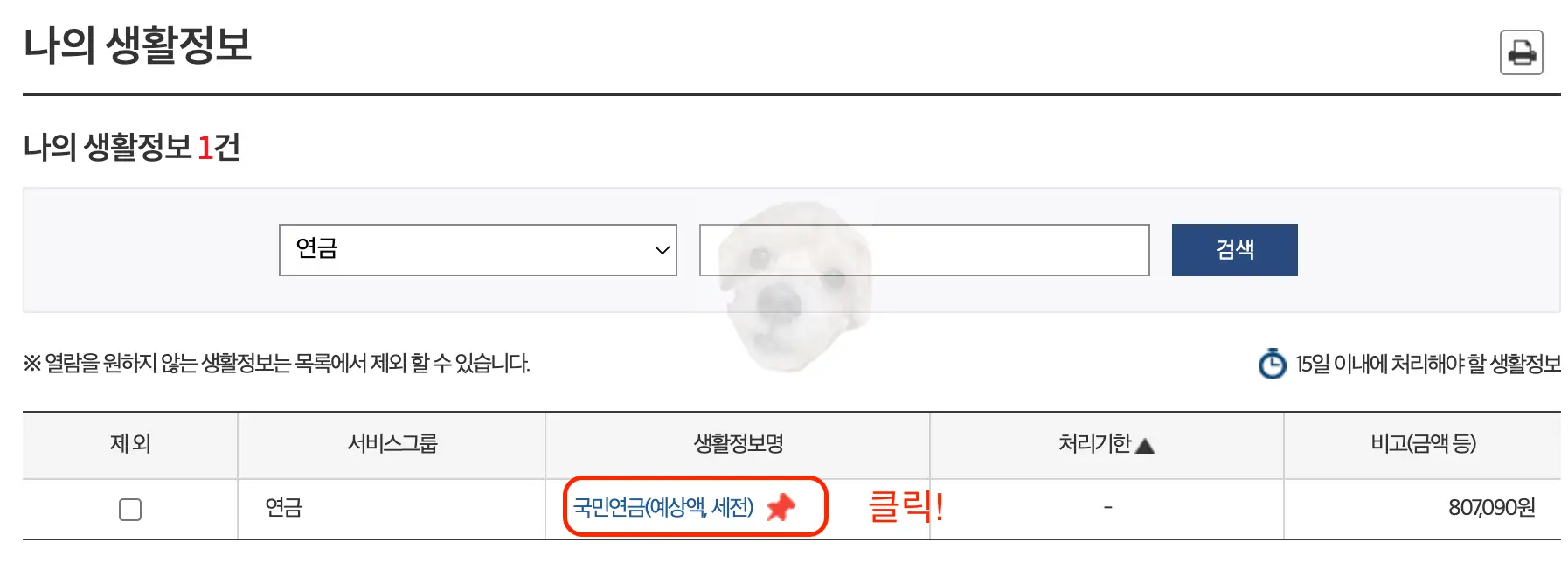 나의 생활정보 상세내역
