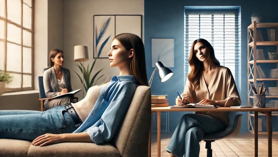 심리상담을 받는 여성과 자기계발 공부를 하는 여성