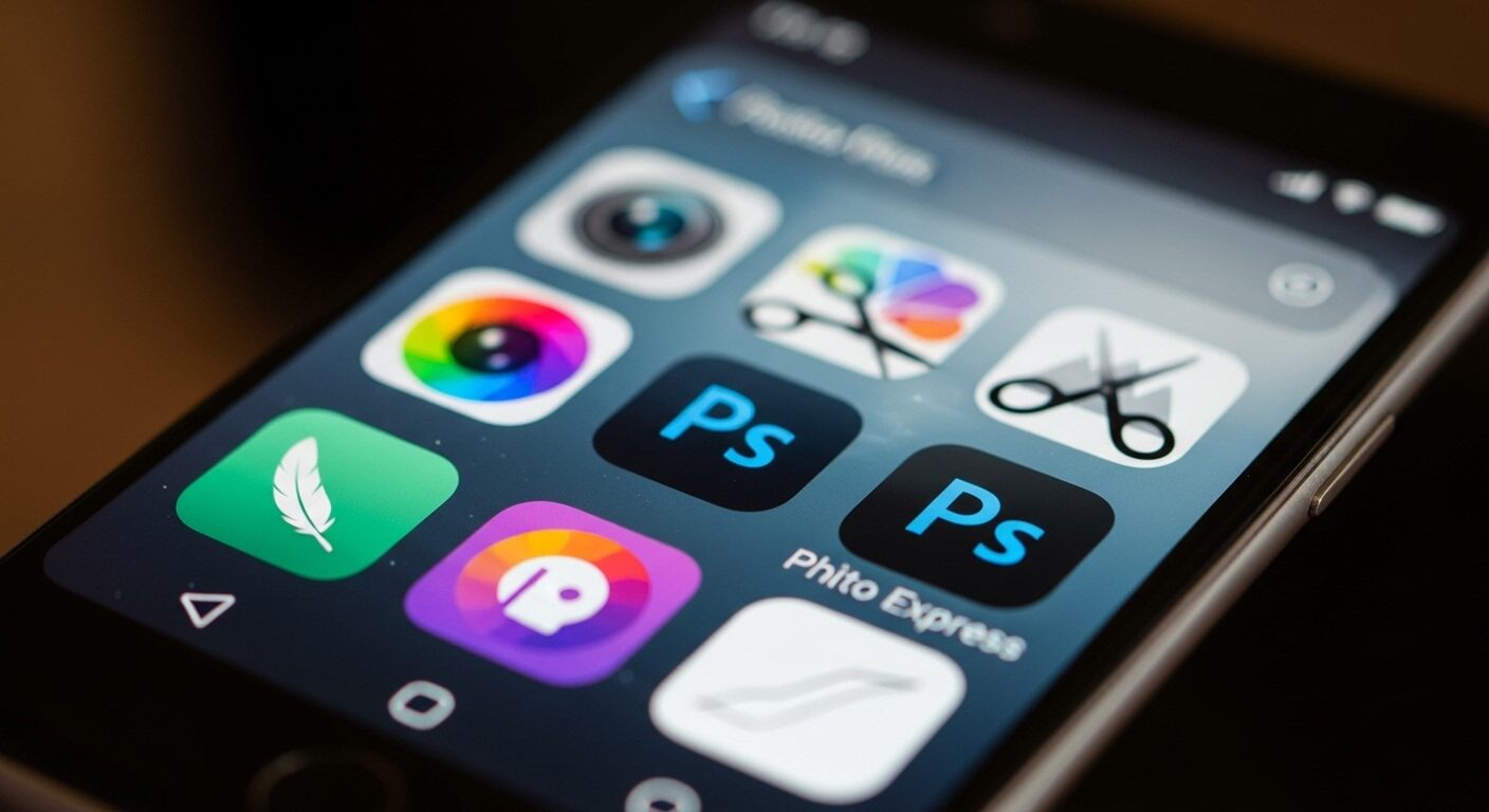 스마트폰 화면에 표시된 다양한 사진 편집 앱 아이콘