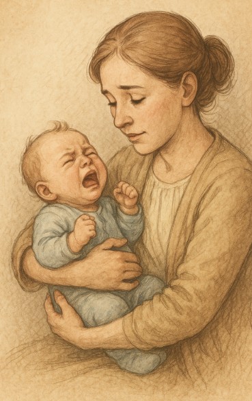 아기를 따뜻하게 안아 달래는 부모