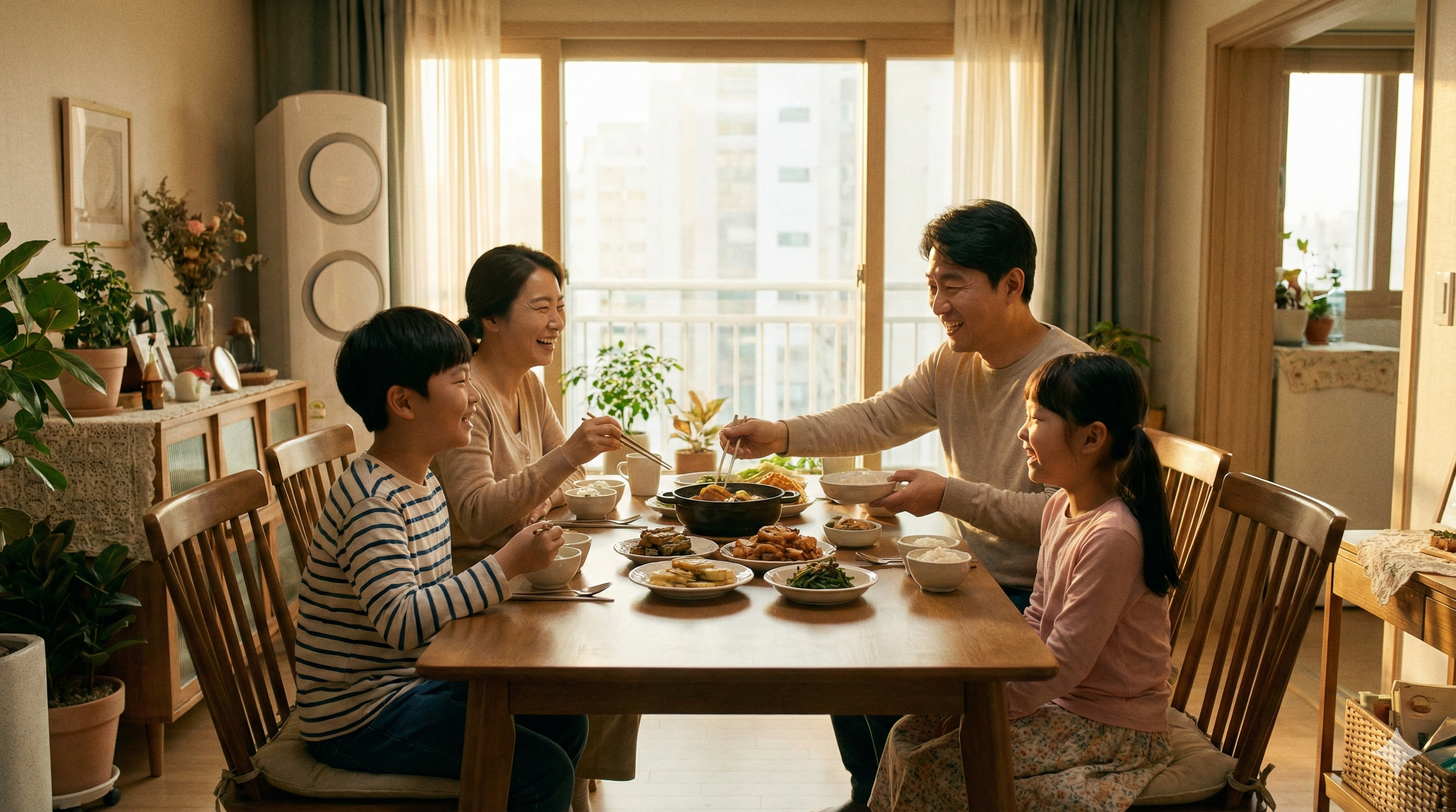 가족이 식탁에 둘러앉아 환하게 웃고 있는 따뜻한 일러스트와 '지원금 확대'라는 문구